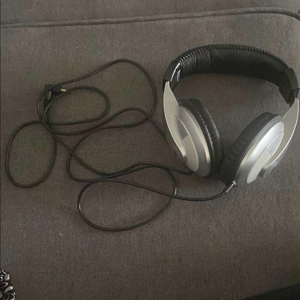 Silver and Black Wired Headphones